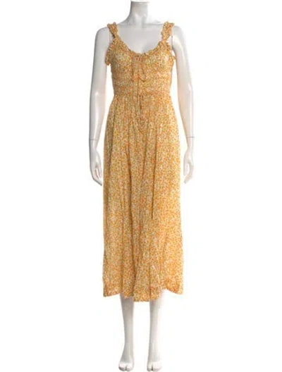 Pre-owned Doen Floral Print Long Dress In Yellow