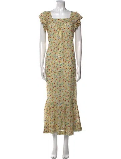 Pre-owned Doen Floral Print Long Dress In Yellow