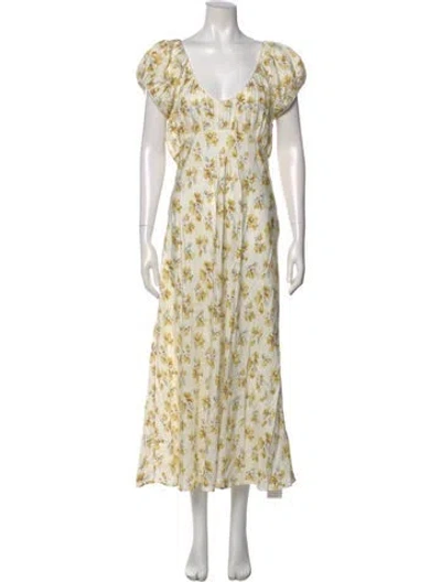 Pre-owned Doen Floral Print Long Dress In Yellow