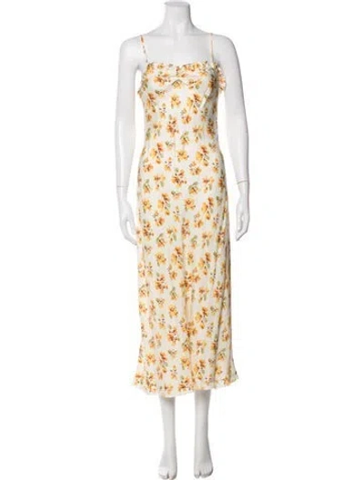 Pre-owned Doen Floral Print Long Dress In Yellow