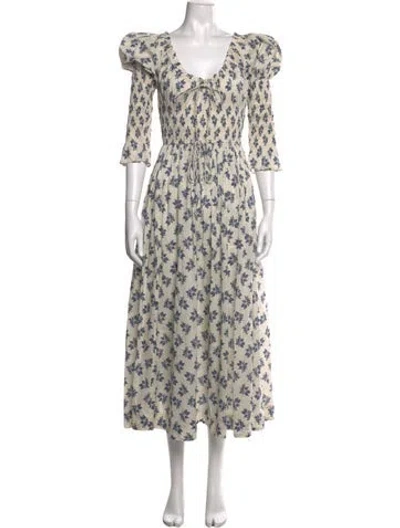 Pre-owned Doen Floral Print Long Dress In Yellow