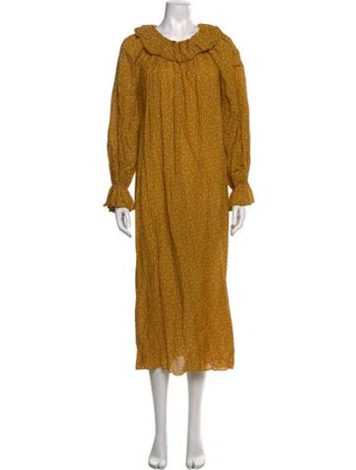 Pre-owned Doen Floral Print Long Dress In Yellow