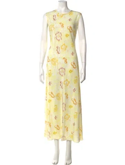 Pre-owned Doen Floral Print Long Dress In Yellow
