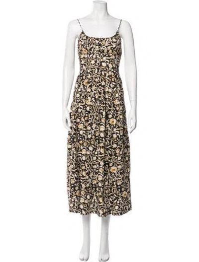 Pre-owned Doen Floral Print Long Dress In Yellow