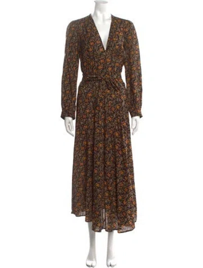 Pre-owned Doen Floral Print Long Dress In Yellow