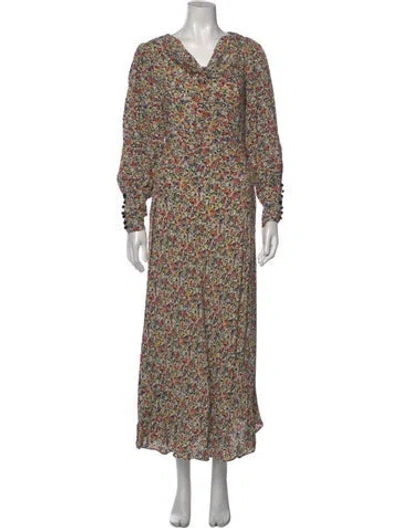 Pre-owned Doen Floral Print Long Dress In Yellow