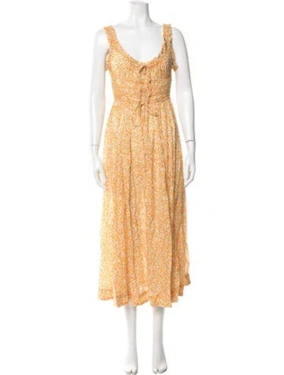 Pre-owned Doen Floral Print Long Dress In Yellow