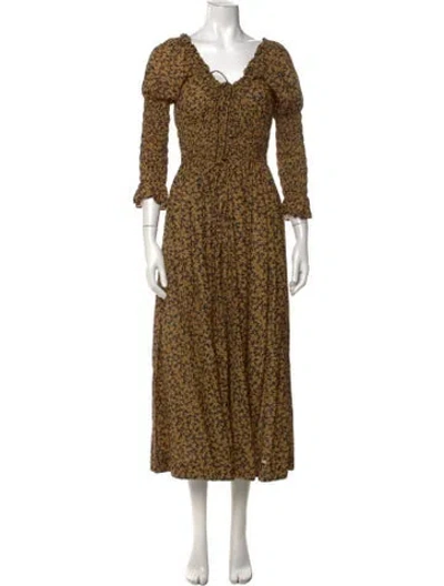 Pre-owned Doen Floral Print Long Dress In Yellow