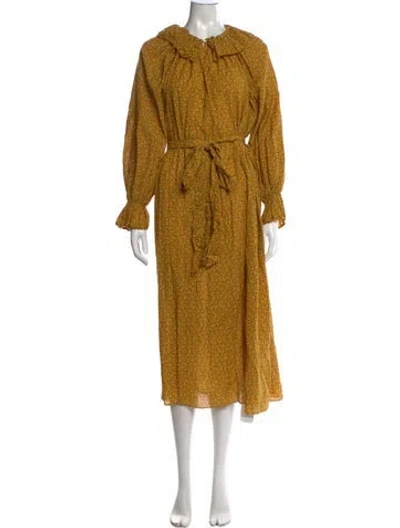 Pre-owned Doen Floral Print Long Dress In Yellow