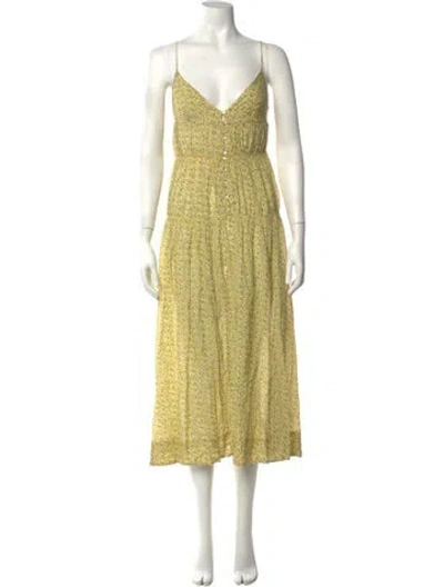 Pre-owned Doen Floral Print Long Dress In Yellow