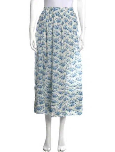 Pre-owned Doen Floral Print Long Skirt In Blue