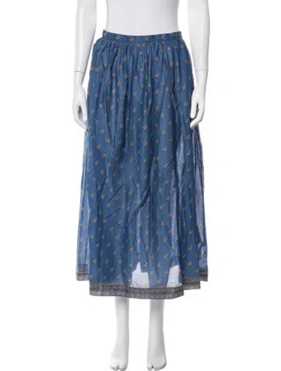 Pre-owned Doen Floral Print Long Skirt In Blue