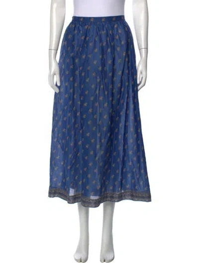 Pre-owned Doen Floral Print Long Skirt In Blue