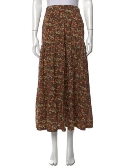 Pre-owned Doen Floral Print Long Skirt In Brown