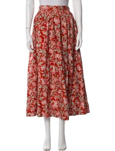 Pre-owned Doen Floral Print Long Skirt In Green/red
