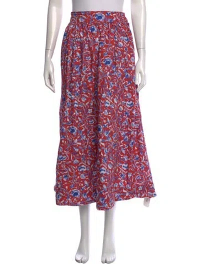 Pre-owned Doen Floral Print Long Skirt In Red
