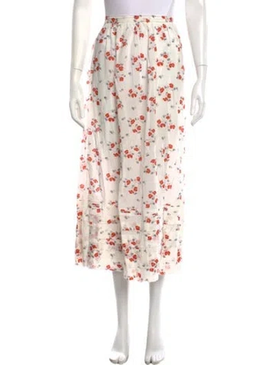 Pre-owned Doen Floral Print Long Skirt In White