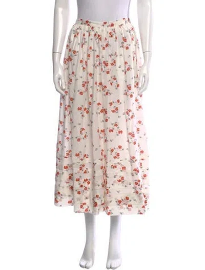 Pre-owned Doen Floral Print Long Skirt In White