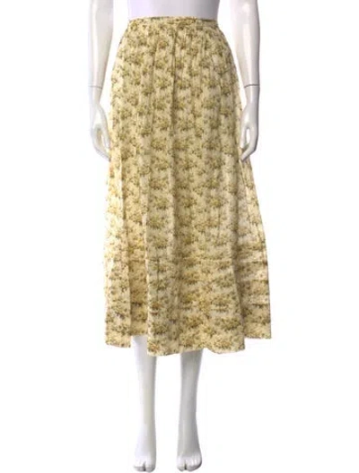 Pre-owned Doen Floral Print Long Skirt In Yellow