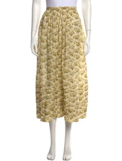 Pre-owned Doen Floral Print Long Skirt In Yellow