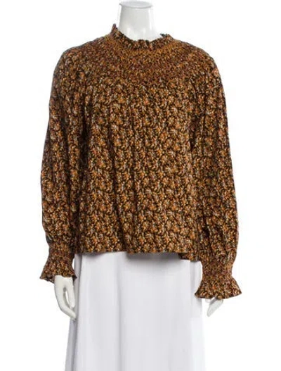 Pre-owned Doen Floral Print Long Sleeve Blouse In Black