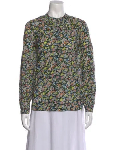 Pre-owned Doen Floral Print Long Sleeve Blouse In Black