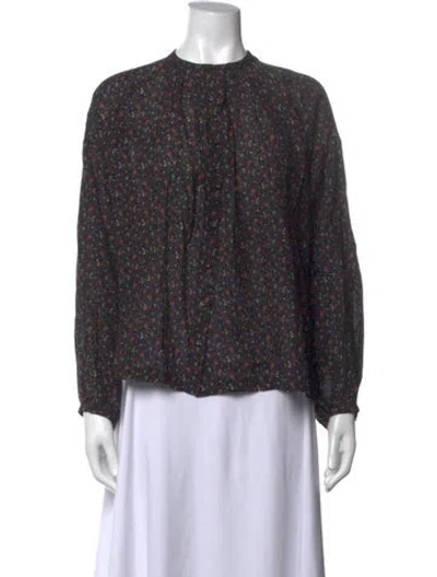 Pre-owned Doen Floral Print Long Sleeve Blouse In Black