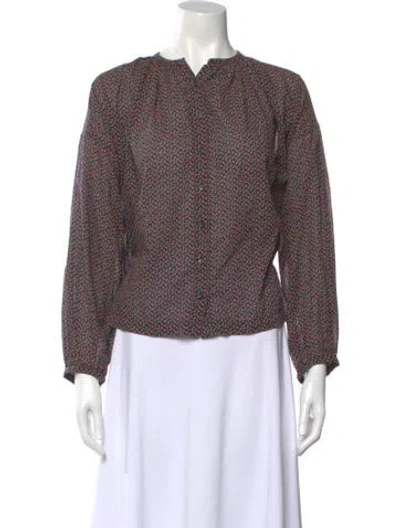 Pre-owned Doen Floral Print Long Sleeve Blouse In Blue