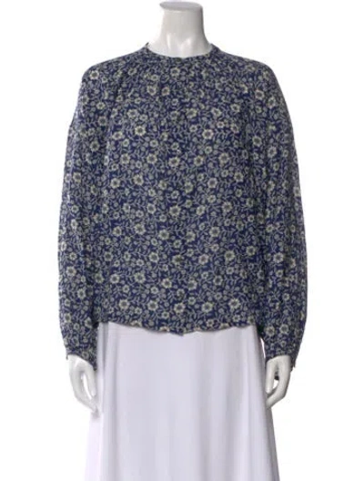 Pre-owned Doen Floral Print Long Sleeve Blouse In Blue