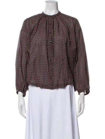 Pre-owned Doen Floral Print Long Sleeve Blouse In Blue