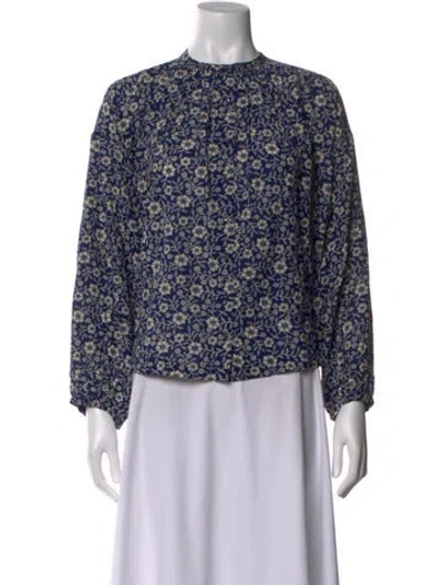 Pre-owned Doen Floral Print Long Sleeve Blouse In Blue