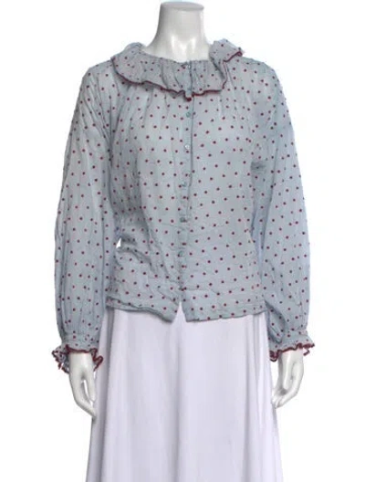 Pre-owned Doen Floral Print Long Sleeve Blouse In Blue