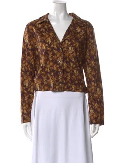 Pre-owned Doen Floral Print Long Sleeve Blouse In Brown