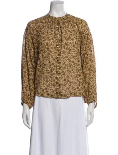 Pre-owned Doen Floral Print Long Sleeve Blouse In Brown
