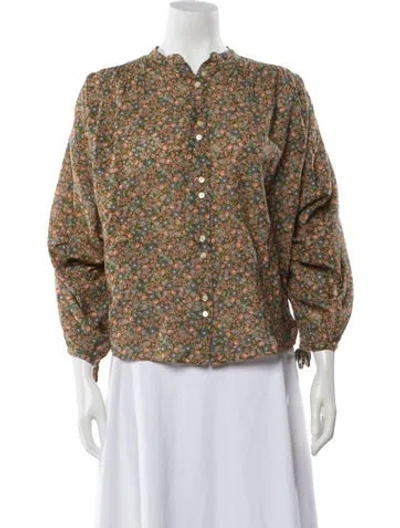 Pre-owned Doen Floral Print Long Sleeve Blouse In Brown