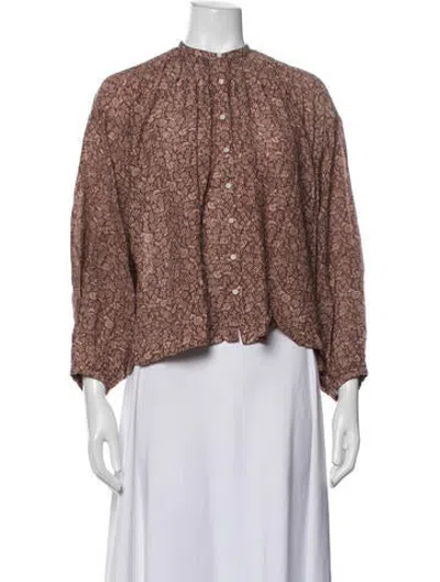 Pre-owned Doen Floral Print Long Sleeve Blouse In Brown