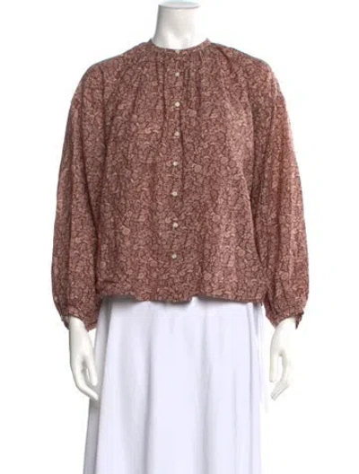 Pre-owned Doen Floral Print Long Sleeve Blouse In Brown/neutrals