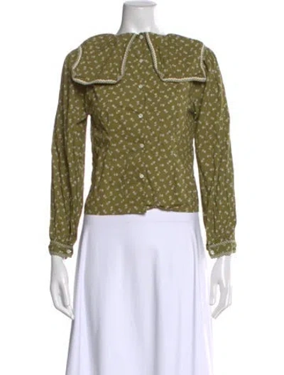 Pre-owned Doen Floral Print Long Sleeve Blouse In Green