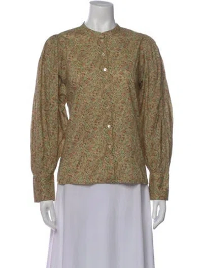 Pre-owned Doen Floral Print Long Sleeve Blouse In Green