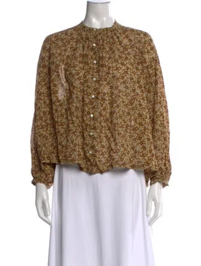 Pre-owned Doen Floral Print Long Sleeve Blouse In Green