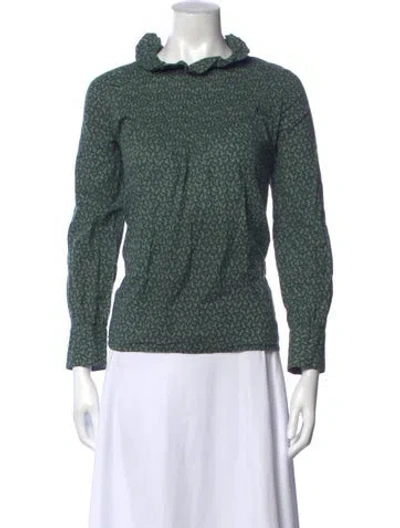 Pre-owned Doen Floral Print Long Sleeve Blouse In Green