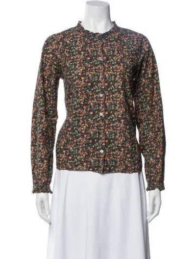 Pre-owned Doen Floral Print Long Sleeve Blouse In Green