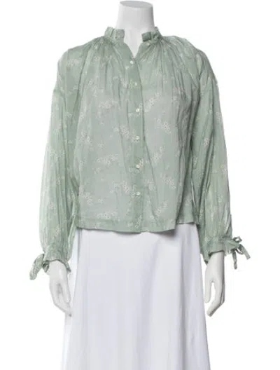 Pre-owned Doen Floral Print Long Sleeve Blouse In Green