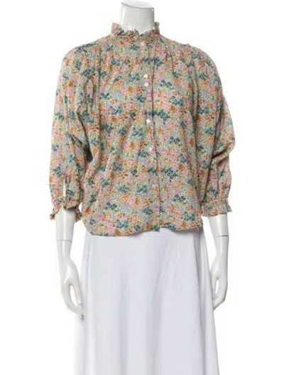 Pre-owned Doen Floral Print Long Sleeve Blouse In Multi
