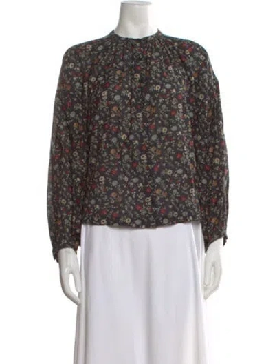 Pre-owned Doen Floral Print Long Sleeve Blouse In Multi