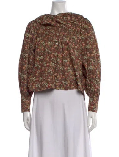 Pre-owned Doen Floral Print Long Sleeve Blouse In Multi