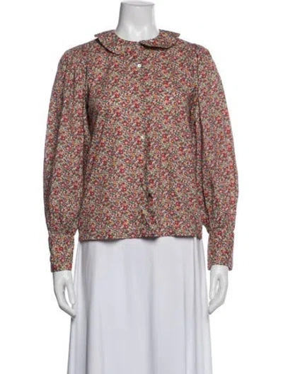 Pre-owned Doen Floral Print Long Sleeve Blouse In Multi