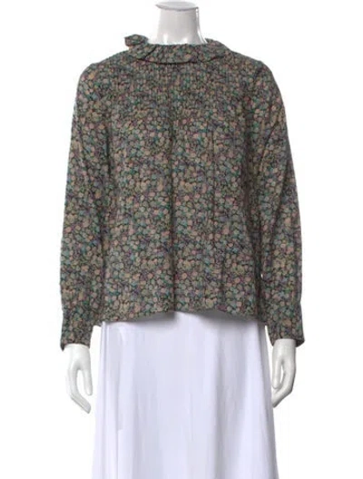 Pre-owned Doen Floral Print Long Sleeve Blouse In Multicolor