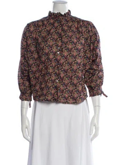 Pre-owned Doen Floral Print Long Sleeve Blouse In Multicolor
