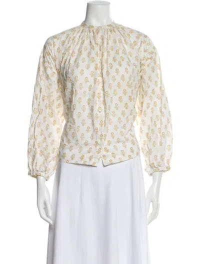 Pre-owned Doen Floral Print Long Sleeve Blouse In Neutral